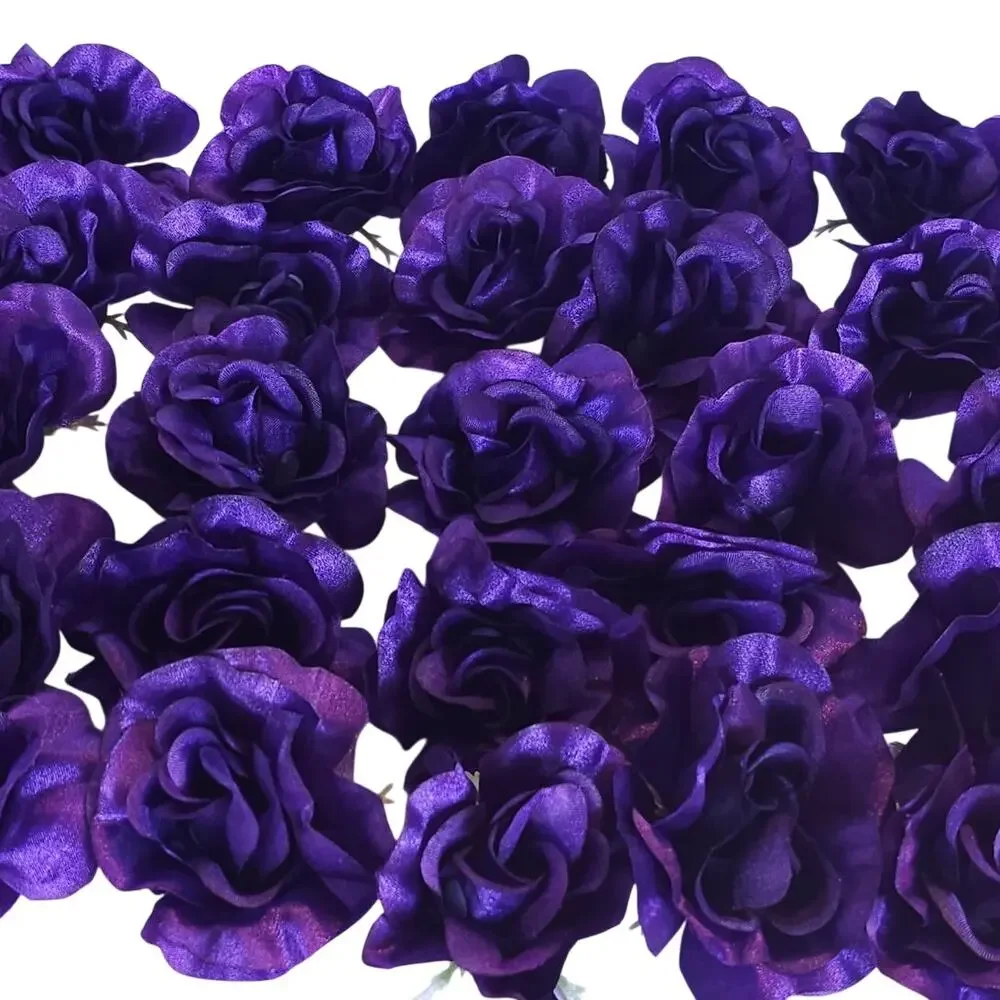 100 Purple Satin Rose Heads Stemless Wedding Floral Craft DIY Wreath 2.5in